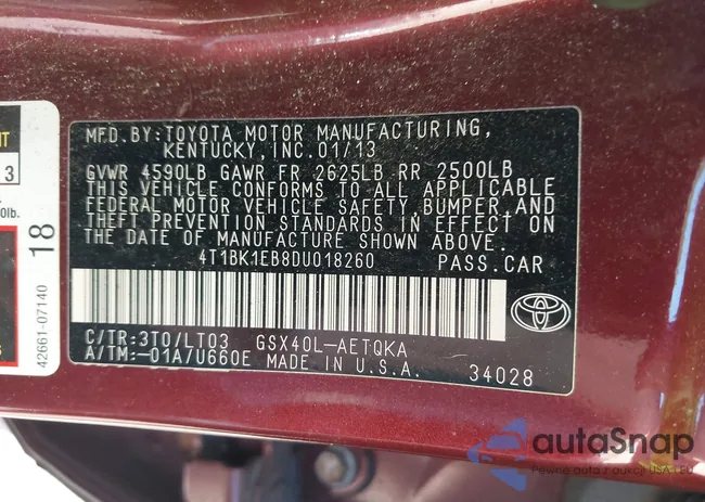 4T1BK1EB8DU018260: 42847850