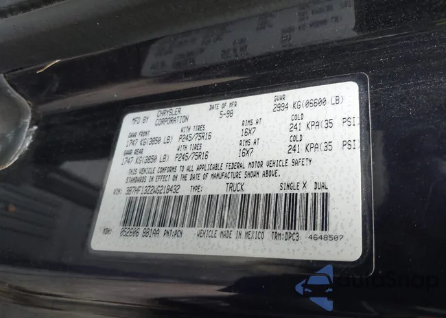 3B7HF13Z2WG218432: 42848320