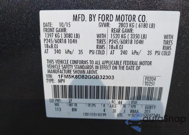 1FM5K8D82GGB32303: 42848382