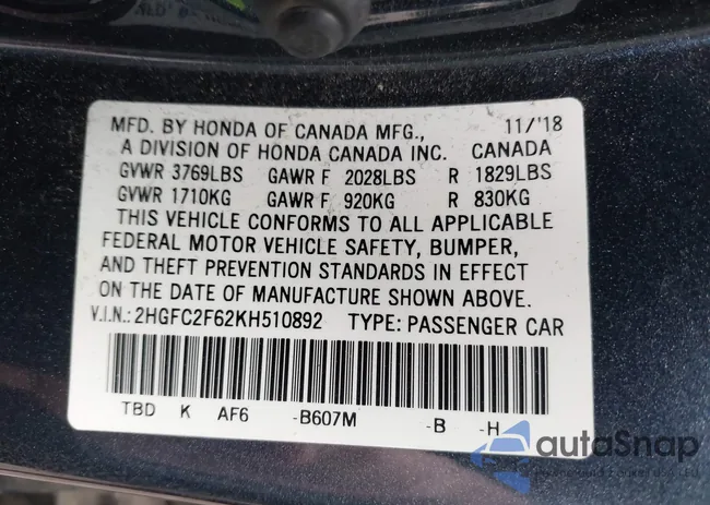 2HGFC2F62KH510892: 42848987