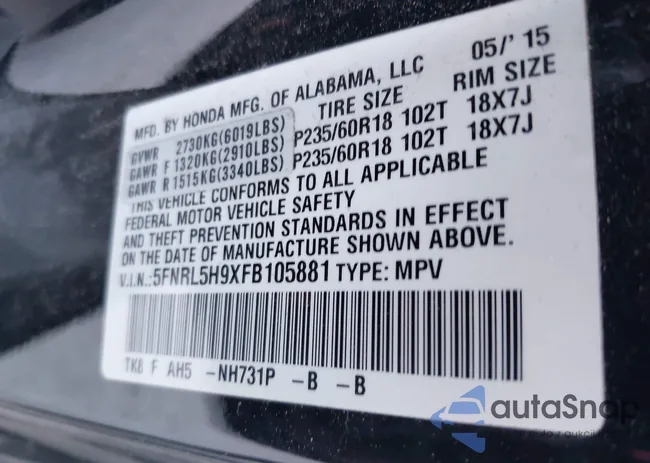 5FNRL5H9XFB105881: 42849208