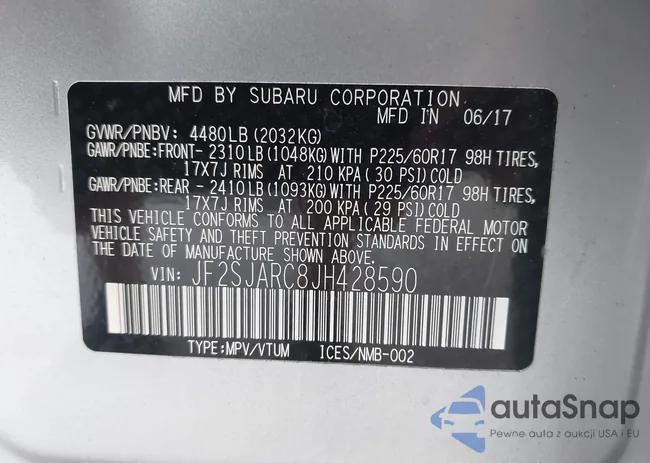 JF2SJARC8JH428590: 42848429