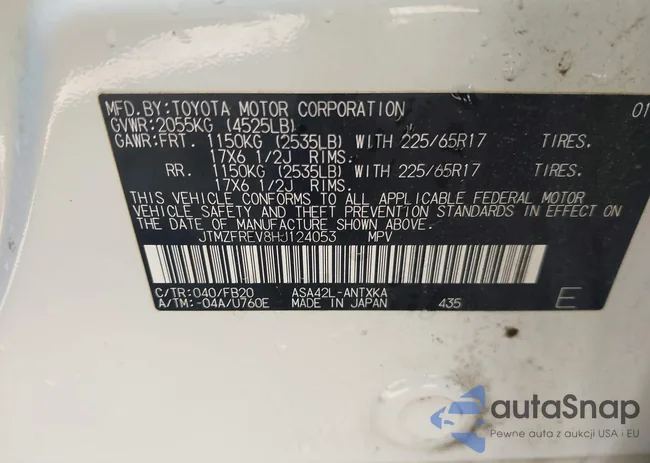 JTMZFREV8HJ124053: 42848625