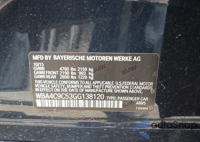 WBA4C9C53GG138120: 42849989