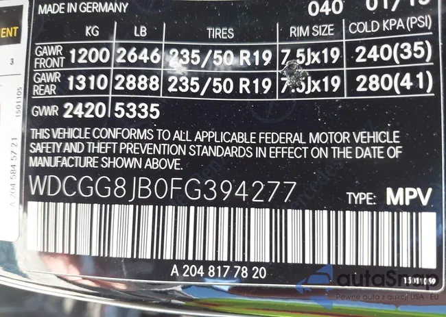 WDCGG8JB0FG394277: 42850070