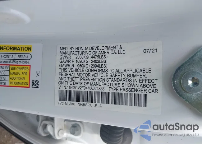 1HGCV2F94MA024853: 42850146