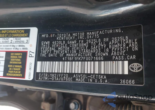 4T1BF1FK7FU071666: 42850305