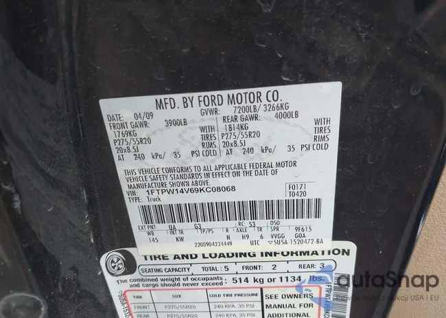 1FTPW14V69KC08068: 42849469