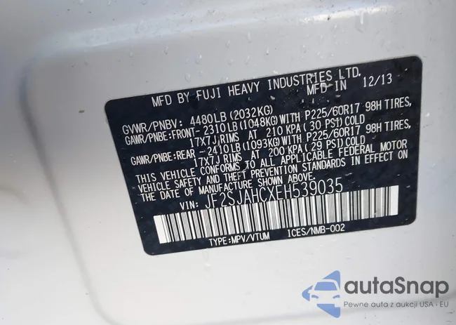 JF2SJAHCXEH539035: 42849817