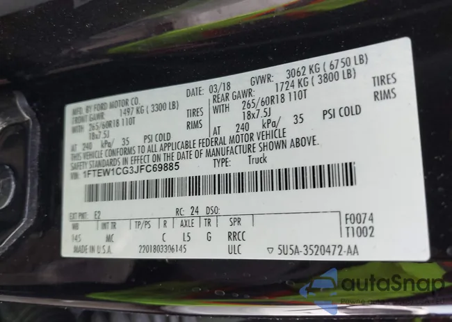 1FTEW1CG3JFC69885: 42850565