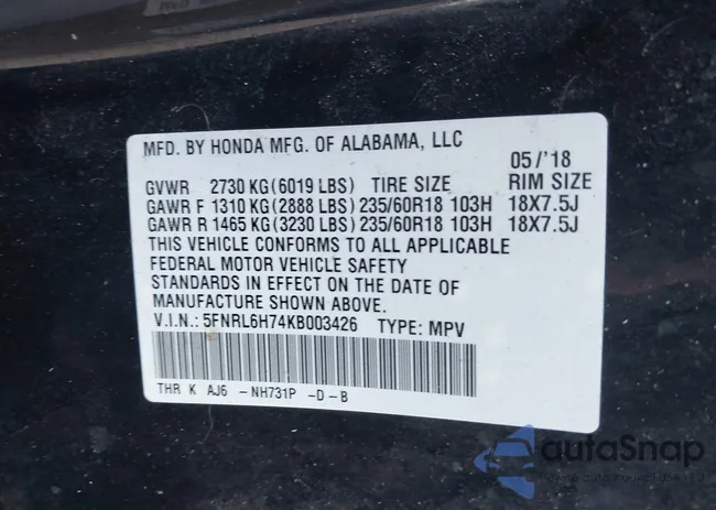 5FNRL6H74KB003426: 42850737