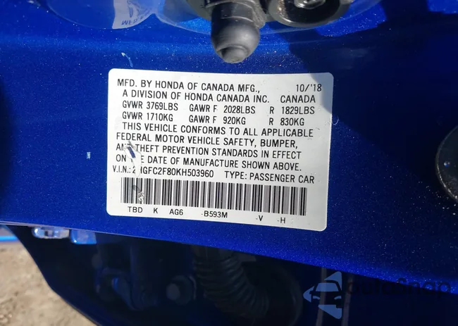 2HGFC2F80KH503960: 42851987