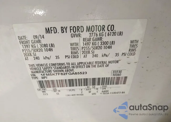 1FM5K7F82FGA85523: 42852004