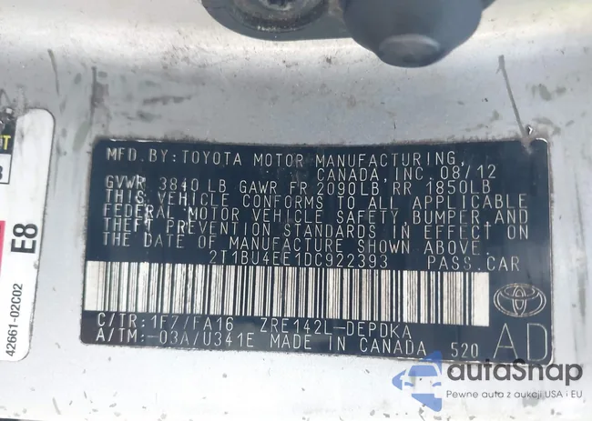 2T1BU4EE1DC922393: 42852197