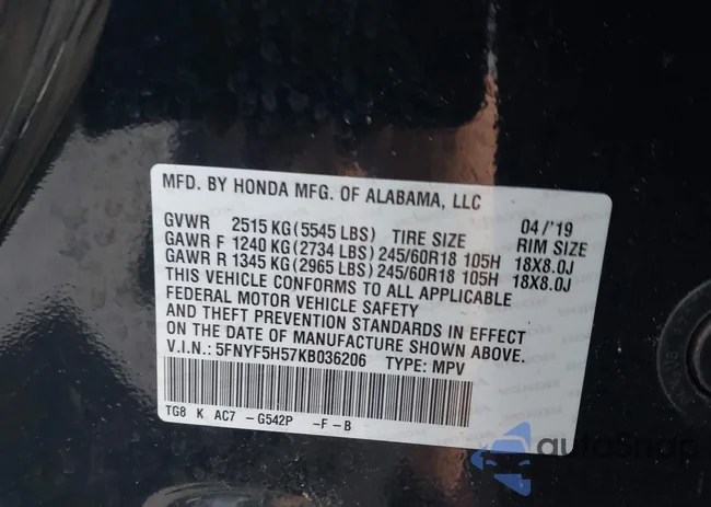 5FNYF5H57KB036206: 42852206