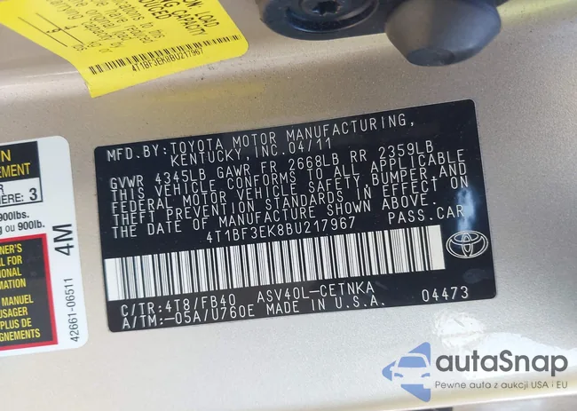 4T1BF3EK8BU217967: 42851789