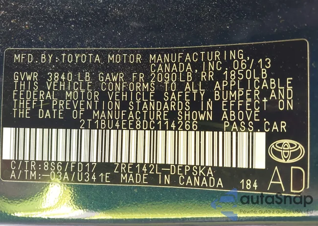 2T1BU4EE8DC114266: 42853281