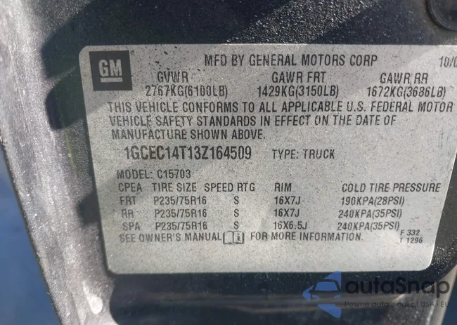 1GCEC14T13Z164509: 42852523