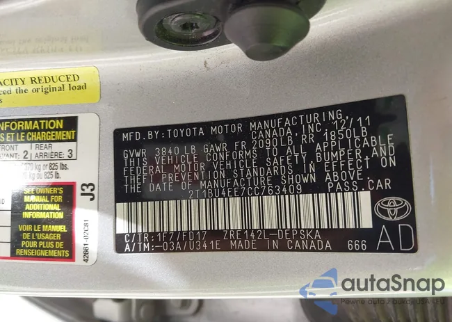 2T1BU4EE7CC763409: 42852647