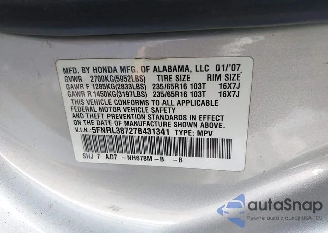 5FNRL38727B431341: 42853447