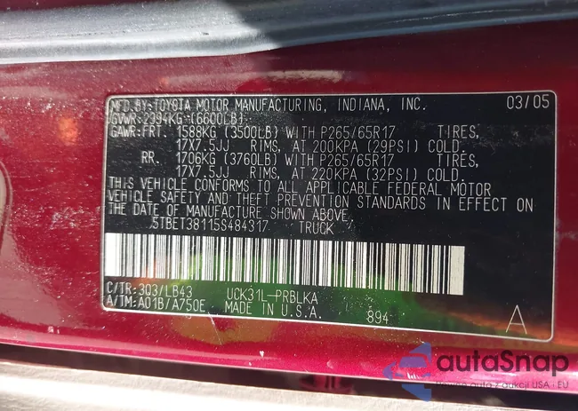 5TBET38115S484317: 42855031