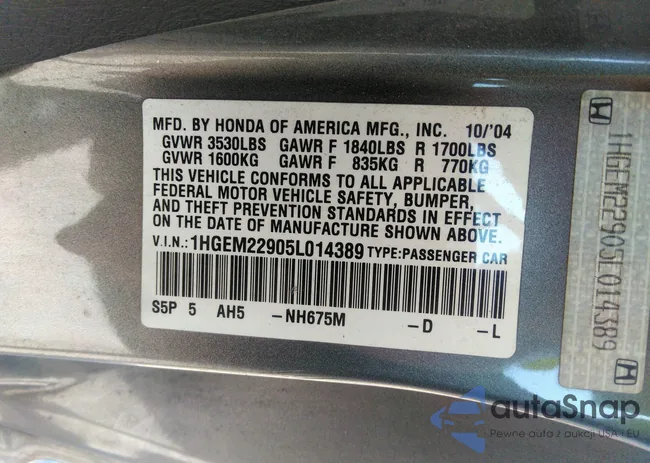 1HGEM22905L014389: 42854535