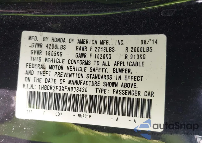 1HGCR2F3XFA008420: 42854677