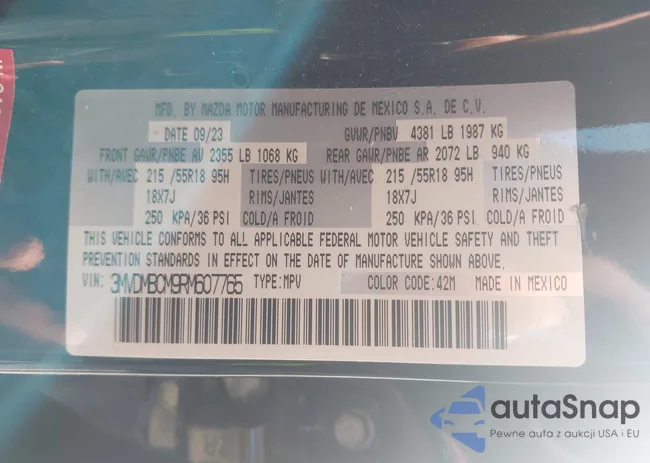 3MVDMBCM9RM607765: 42856322