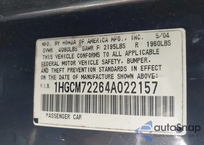 1HGCM72264A022157: 42855432