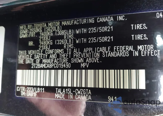 2T2BAMCA8PC019490: 42855756