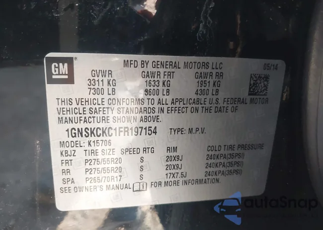 1GNSKCKC1FR197154: 42857192