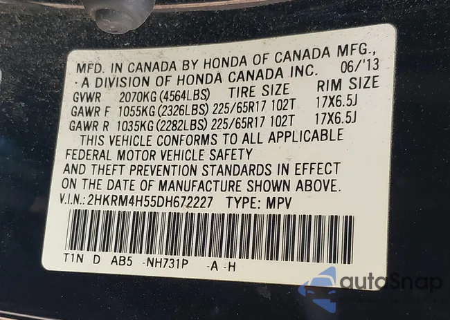 2HKRM4H55DH672227: 42856658