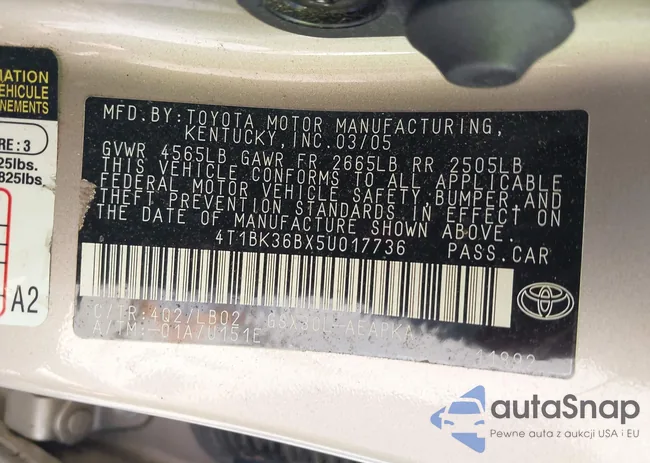 4T1BK36BX5U017736: 42856721