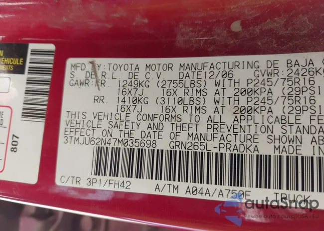 3TMJU62N47M035698: 42857898