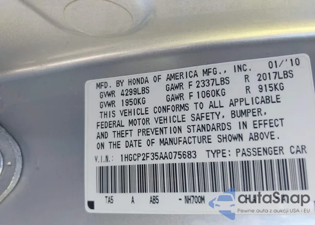 1HGCP2F35AA075683: 42858018