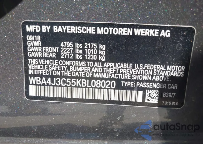 WBA4J3C55KBL08020: 42857489