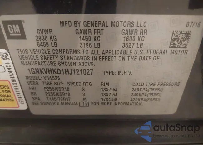 1GNKVHKD1HJ121027: 42857504