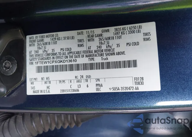 1FTEW1CPXGKD13610: 42857564