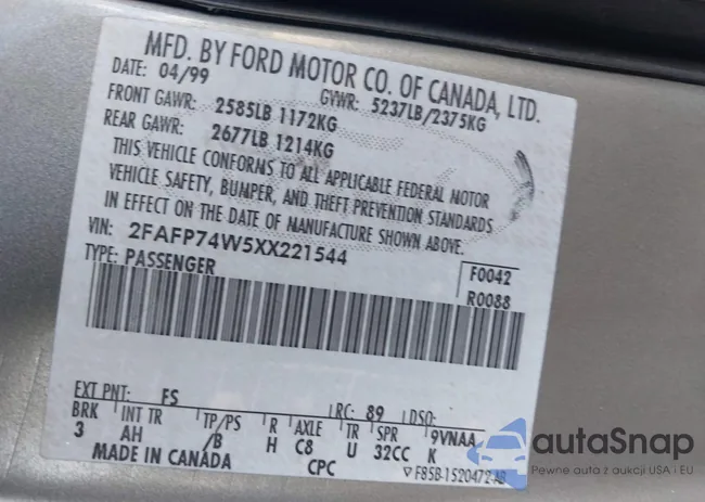 2FAFP74W5XX221544: 42858860