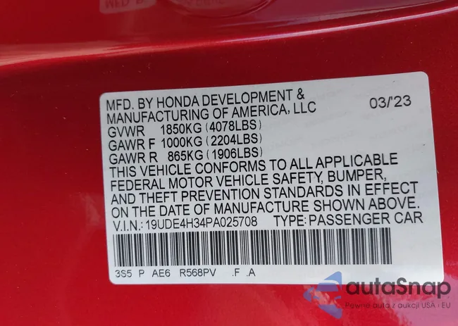 19UDE4H34PA025708: 42859101