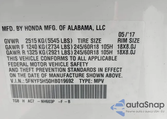 5FNYF5H50HB019692: 42859360