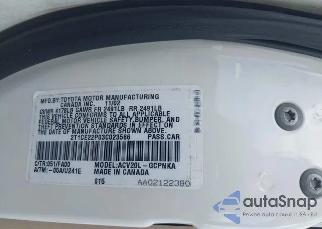 2T1CE22P03C023566: 42858444