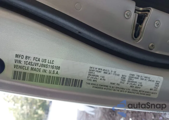 1C4SJVFJ8NS116108: 42858556