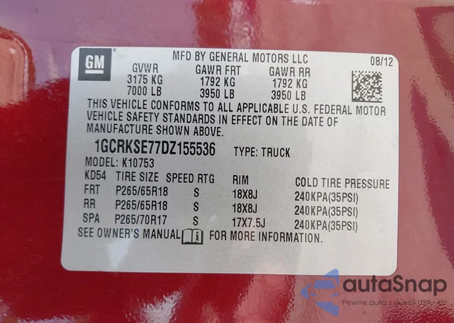 1GCRKSE77DZ155536: 42859953