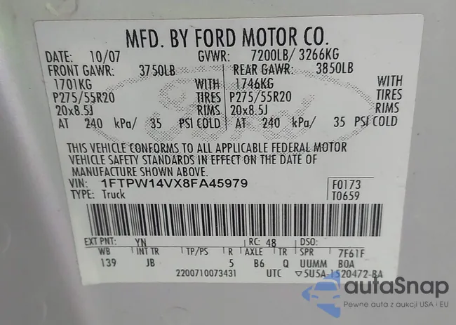 1FTPW14VX8FA45979: 42860336