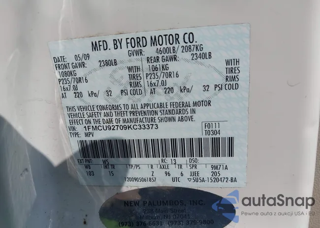 1FMCU92709KC33373: 42859485