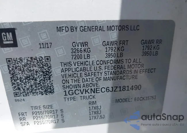 1GCVKNEC6JZ181490: 42859490