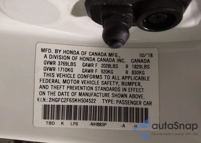 2HGFC2F65KH504522: 42861032