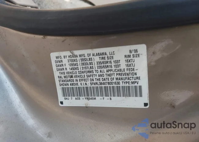 5FNRL384X7B001630: 42861069