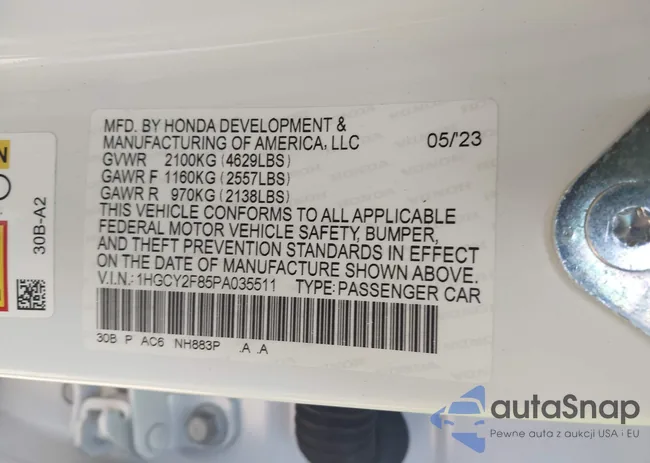 1HGCY2F85PA035511: 42860698